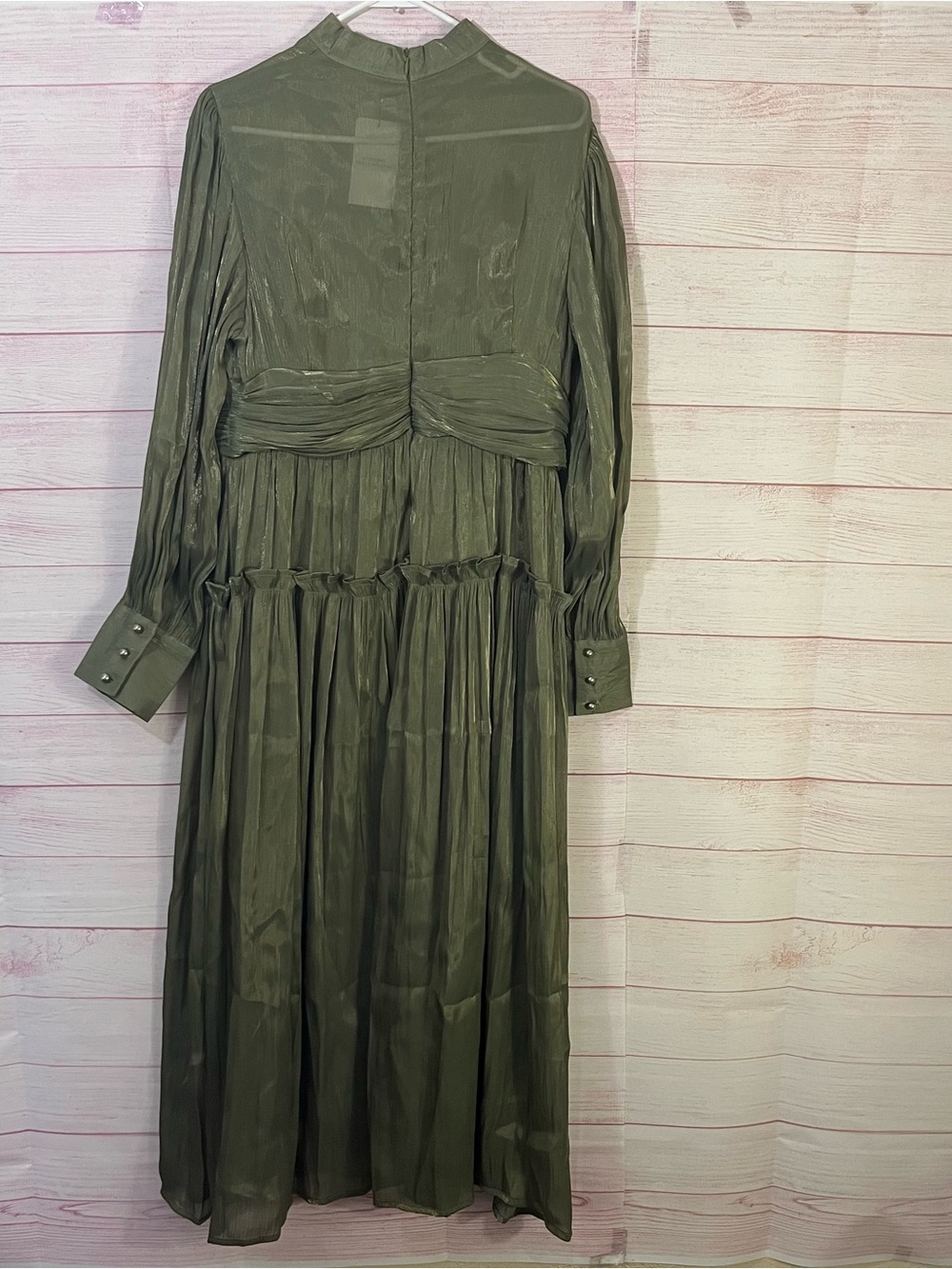 Anewsta NEW Olive Green Long Sleeve Teir Maxi Dress Size 12 - Picture 10 of 10